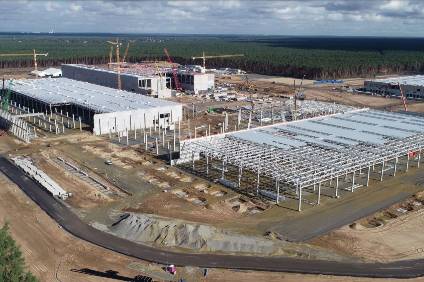 Construction work is proceeding rapidly at Teslas German gigafactory site just outside Berlin